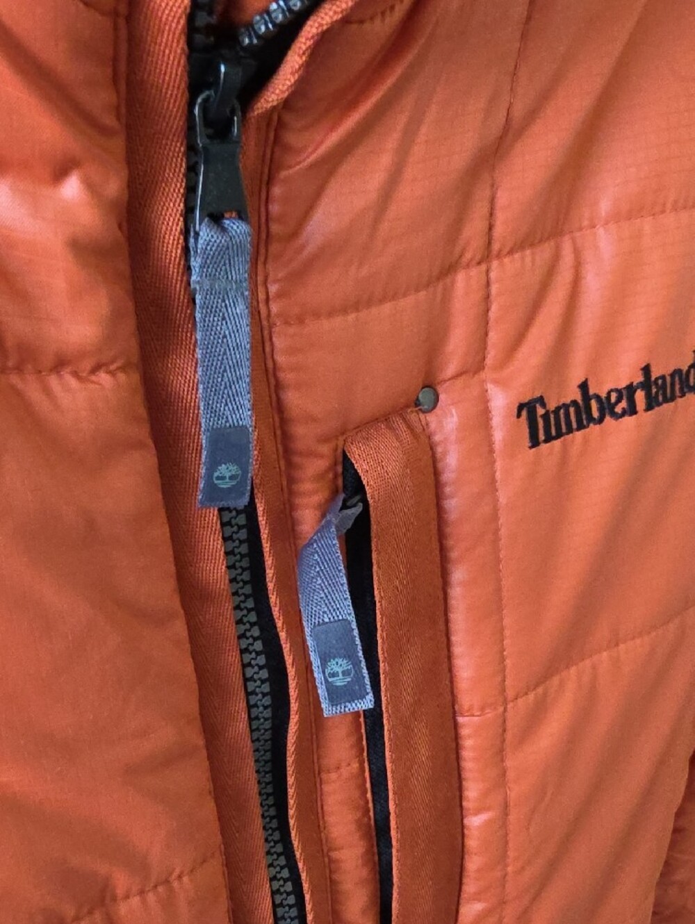 Vintage Timberland Women's Orange Ripstop Grid Quilted Puffer Jacket - Size Med.